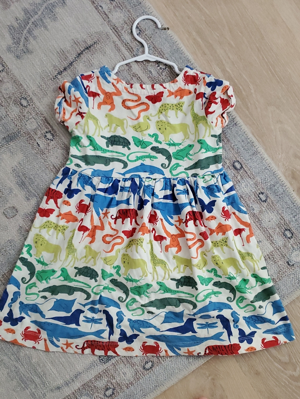 Mini Boden Girls Rainbow Animal Print Safari Zoo Cotton Dress Sz5-6y - Picture 8 of 10